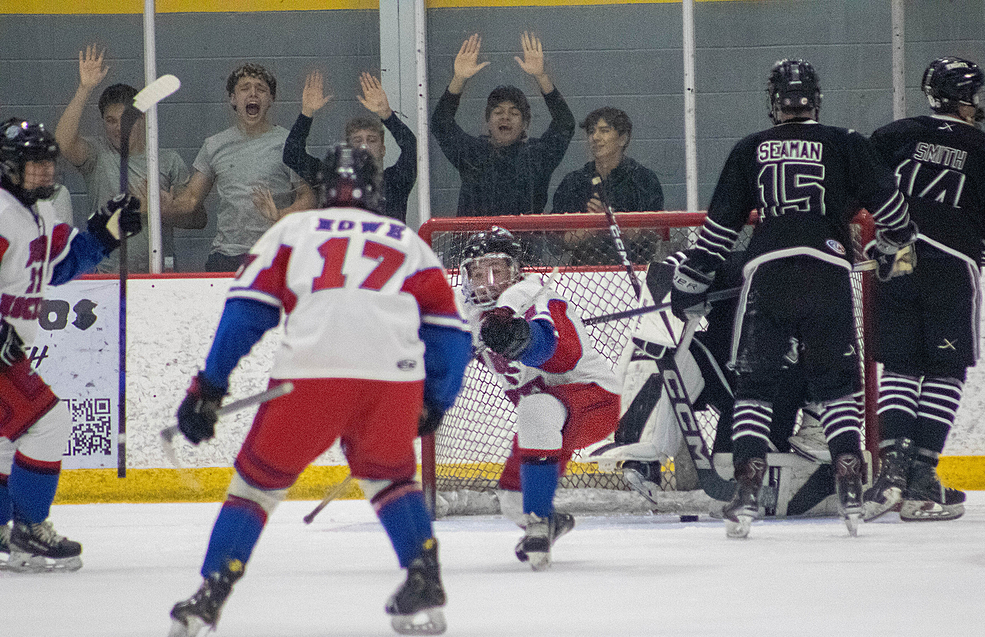 Evan Swann scores in the first period for HSE A. Photo by THE FINAL. Staff